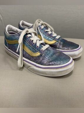 Vans Old Skool Kids 3 Glitter Rainbow Purple Blue Gold Sneakers